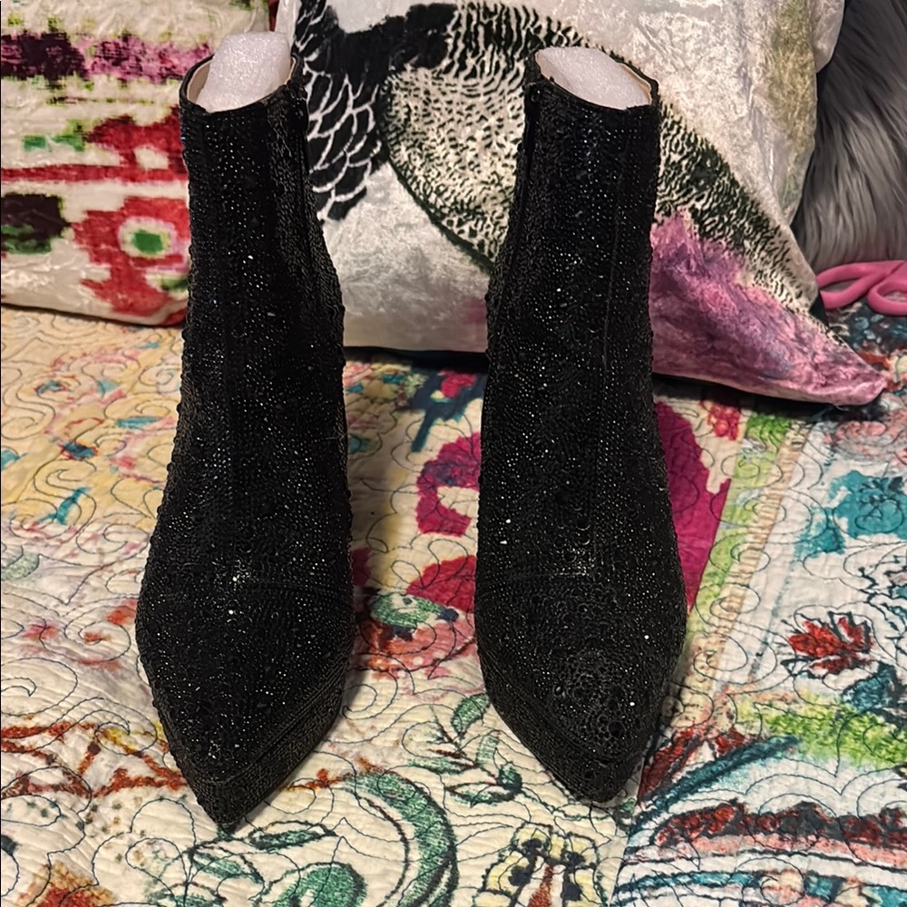 Betsey Johnson Crystal Black Heeled Boots
